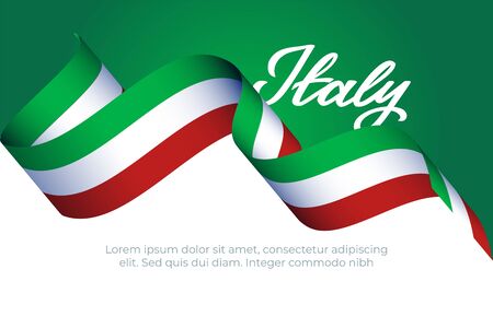 Italy patriotic concept with Italian flag color ribbon, hand drawn font I love and calligraphy for travel poster, traditional national holiday banner, patriotic affection, country , made in Italyのイラスト素材