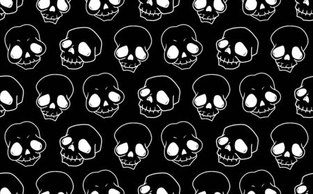 Skull seamless pattern, vintage vector art for fabric, festival invitation, poster on Halloween or Day of the Dead in Mexico party, metal rock event. Human sugar skull, funny cartoon, horror printのイラスト素材