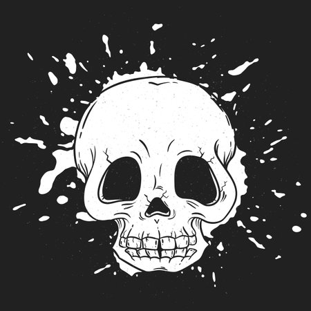 Skull hand drawn silhouette for Day of the dead, Dia de los Muertos traditional Mexican party, Halloween, rock or gothic print, evil face icon, horror graphic, pirate pattern, tattoo illustrationのイラスト素材