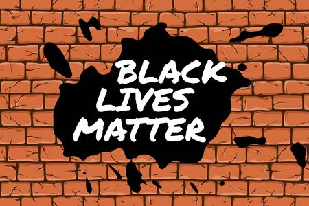Black Lives Matter poster to stop racism, to support society protest demonstration againg police lawlessness, violence, hate for social media, post, banner on brick wall background with color splashのイラスト素材