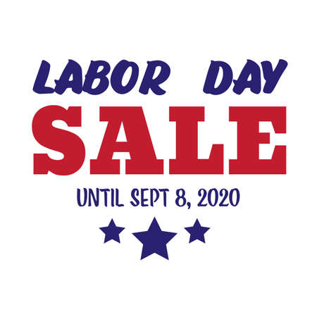 Labor Day Sale 2020, September Discount day banner, sticker in colors of American flag with stars, vector illustration on transparent background, patriotic shopper festival, online shopping promoのイラスト素材