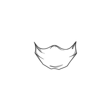 Protective respiratory mask line art illustration, allergy, virus, bacteria protection in case of epidemy. Face care hygiene item, prevention of coronavirus infection Vector, isolated, hand-drawnのイラスト素材
