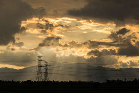 Power grid in silhouetteの写真素材