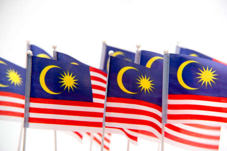 Malaysian Flag on white isolated background, selective focusの写真素材