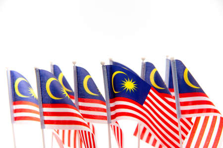 Malaysian Flag on white isolated background, selective focusの写真素材