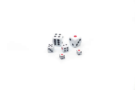 Dice on white isolated background, selective focusの写真素材