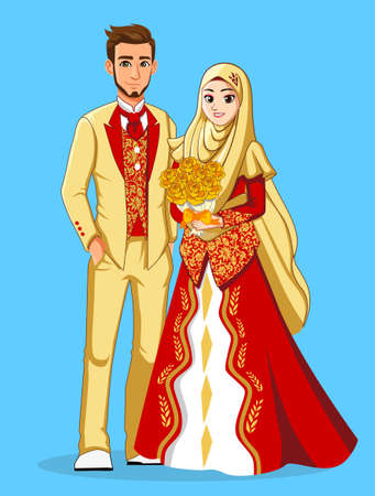 Gold Red Muslim Wedding Dress