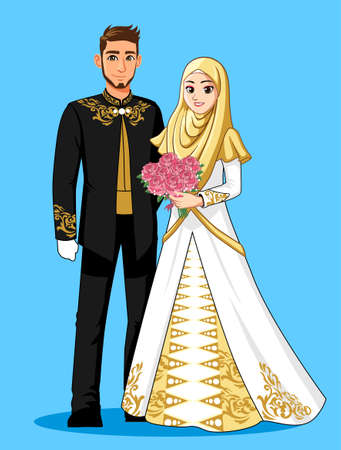 Gold Black Muslim Wedding Dressのイラスト素材