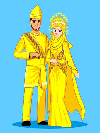 Sumatera Muslim Wedding Coupleのイラスト素材