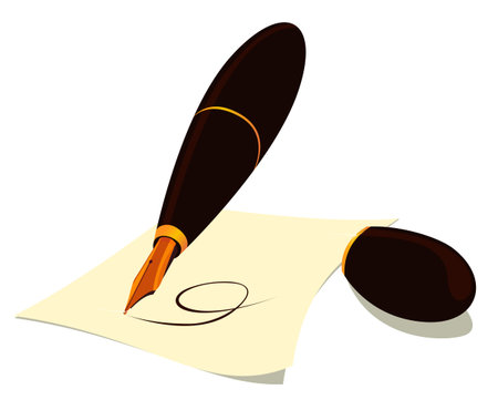 pen with a gold featherのイラスト素材
