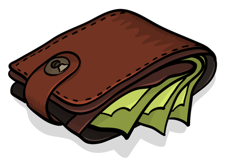Wallet full of green dollars. Vector illustration.のイラスト素材