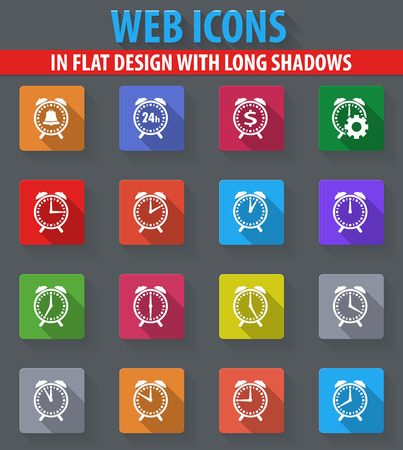 Alarm clock web icons in flat design with long shadowsのイラスト素材