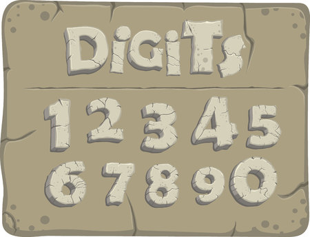Stylized digits from the stone age with cracks, vector fontのイラスト素材