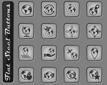 globes vector web icons on the flat steel buttonsのイラスト素材