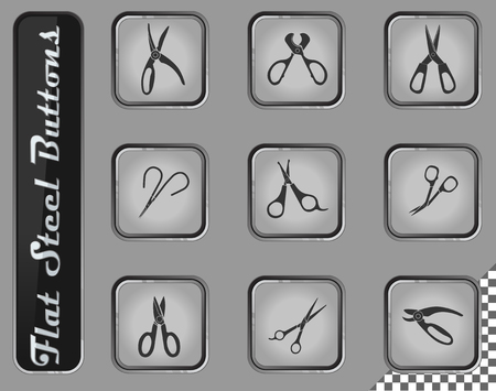 Scissors vector web icons on the flat steel buttonsのイラスト素材