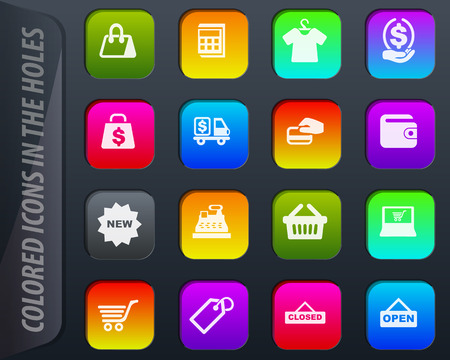Shop colored icons in the holes easily adapt to any backgroundのイラスト素材