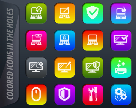 Repyer Diagnostics of computers vector colored icons in the holes easily adapt to any backgroundのイラスト素材