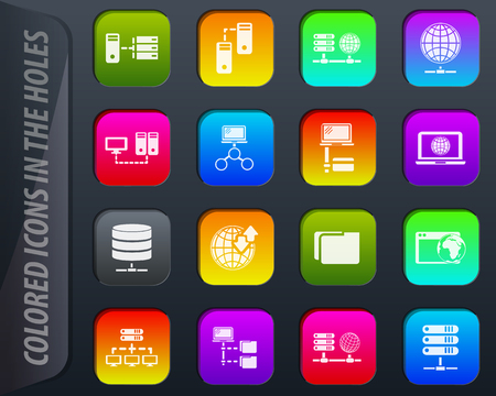 Internet, server, network colored icons in the holes easily adapt to any backgroundのイラスト素材