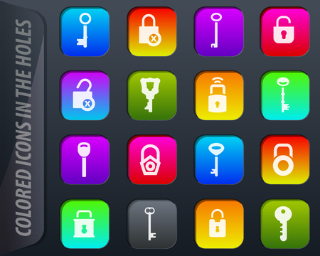 Lock and Key colored icons in the holes easily adapt to any backgroundのイラスト素材