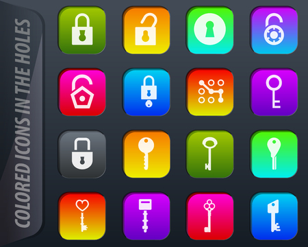 Lock and Key colored icons in the holes easily adapt to any backgroundのイラスト素材