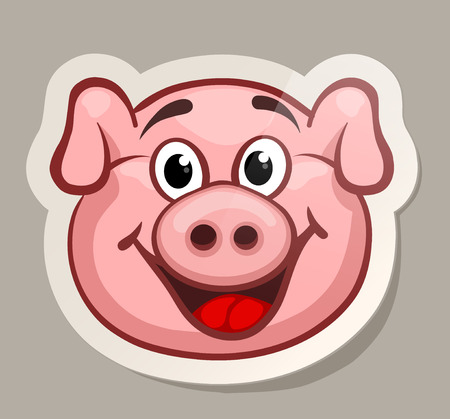 Smile pig. Funny emotional pig muzzles in paper sticker vector illustrationのイラスト素材