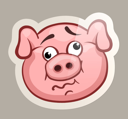 Crazy pig. Funny emotional pig muzzles in paper sticker vector illustrationのイラスト素材