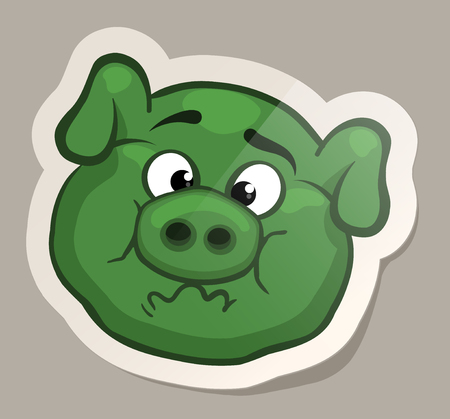 Nauseous pig. Funny emotional pig muzzles in paper sticker vector illustrationのイラスト素材