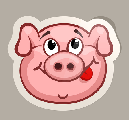 Cunning pig. Funny emotional pig muzzles in paper sticker vector illustrationのイラスト素材
