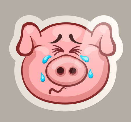 Weep pig. Funny emotional pig muzzles in paper sticker vector illustrationのイラスト素材