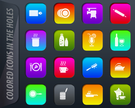 Food and kitchen colored icons in the holes easily adapt to any backgroundのイラスト素材