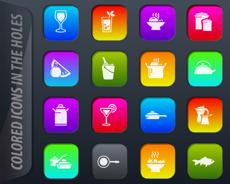 Food and kitchen colored icons in the holes easily adapt to any backgroundのイラスト素材