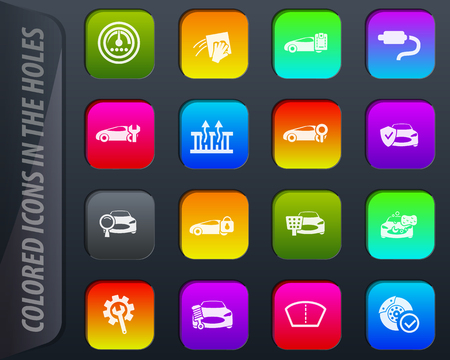 Car shop colored icons in the holes easily adapt to any backgroundのイラスト素材