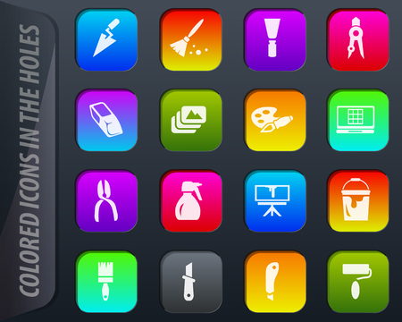 Art tools colored icons in the holes easily adapt to any backgroundのイラスト素材