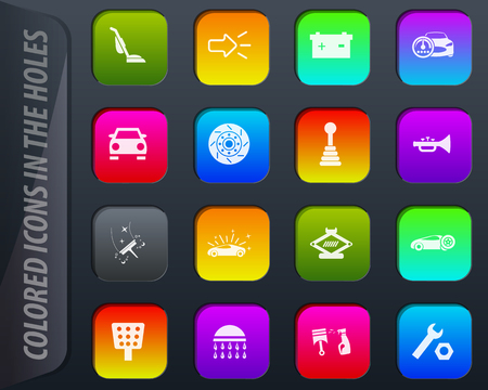 Car shop colored icons in the holes easily adapt to any backgroundのイラスト素材