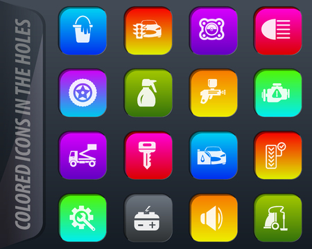 Car shop colored icons in the holes easily adapt to any backgroundのイラスト素材
