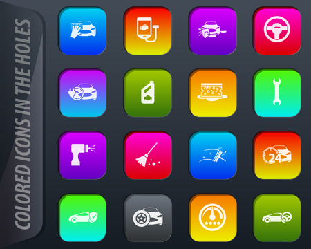 Car shop colored icons in the holes easily adapt to any backgroundのイラスト素材