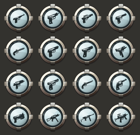 Hand weapons vector icons in the stylish round buttons for mobile applications and webのイラスト素材