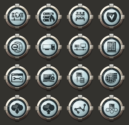 Server vector icons in the stylish round buttons for mobile applications and webのイラスト素材