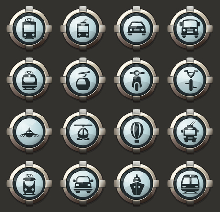 Public transport vector icons in the stylish round buttons for mobile applications and webのイラスト素材