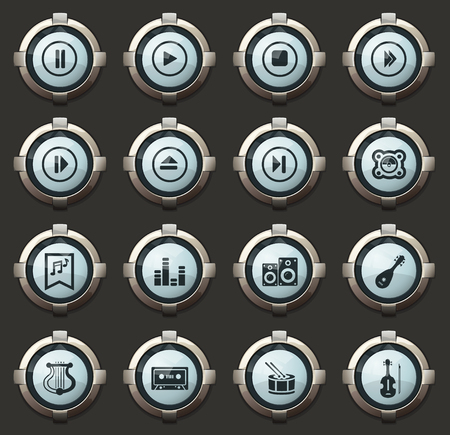 Music vector icons in the stylish round buttons for mobile applications and webのイラスト素材