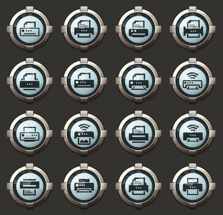 Print web vector icons in the stylish round buttons for mobile applications and webのイラスト素材