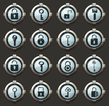 Lock and Key vector icons in the stylish round buttons for mobile applications and webのイラスト素材