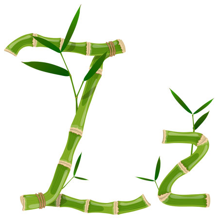 Bamboo letter Z with young shoots with leaves, eco vector fontのイラスト素材