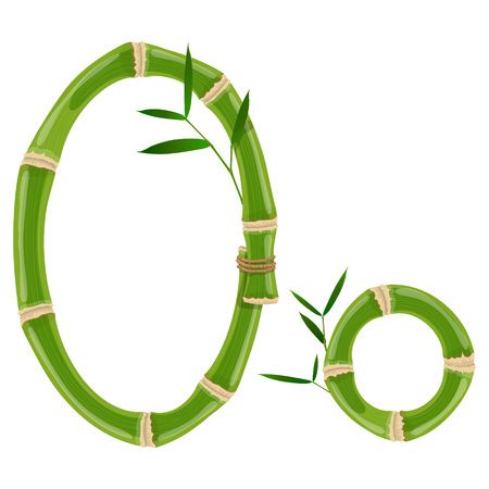 Bamboo letter with young shoots with leaves, eco vector fontのイラスト素材