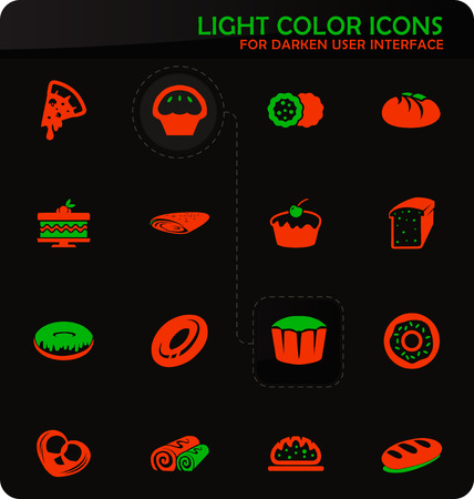 Bakery products easy color vector icons on darken background for user interface designのイラスト素材