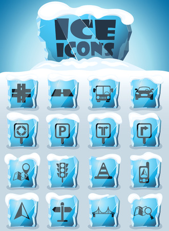 road vector icons frozen in transparent blocks of iceのイラスト素材