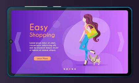 Stylish girl with long hair walking with a dogのイラスト素材
