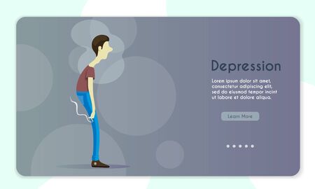 Vector banner illustration of depressed young manのイラスト素材