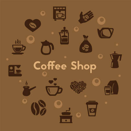 Coffee shop icon set. Coffee and making coffee vector symbolsのイラスト素材