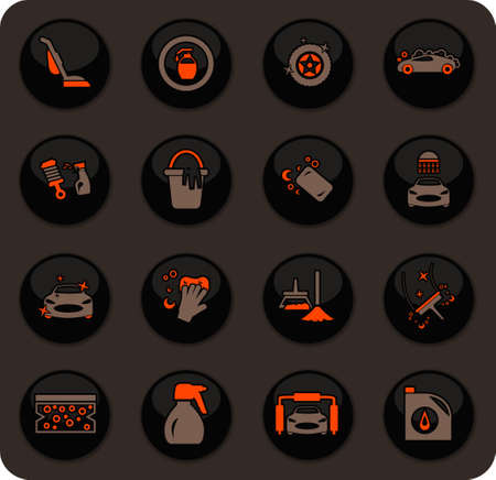 Car wash color vector icons on dark background for user interface designのイラスト素材